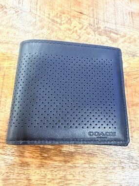 Coach Perforated Leather Bifold Wallet - Black